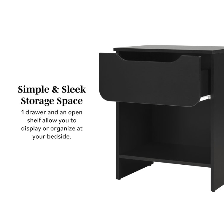 Sleek Black Scandi-Inspired 1-Drawer Nightstand