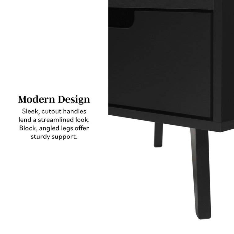 Black MDF 1-Drawer Nightstand with Open Cubby