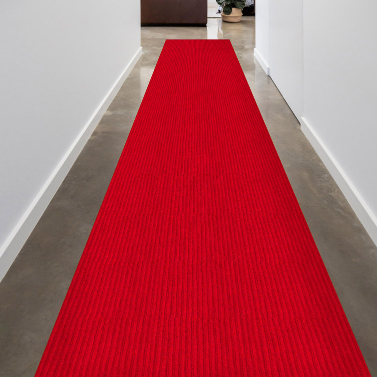 Red Non-Slip Synthetic Runner Rug for Hallways
