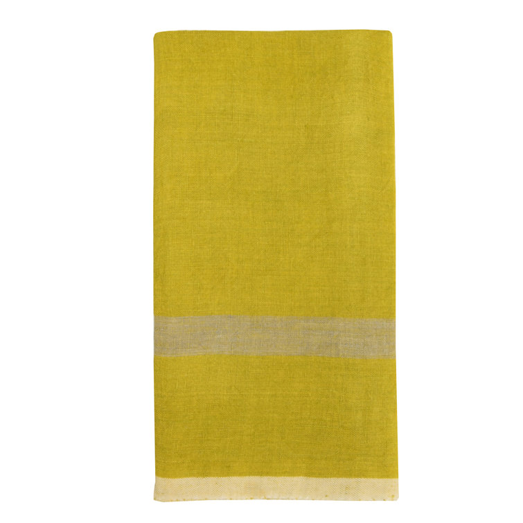 Lime and Gray Stonewashed Linen Tea Towel Set