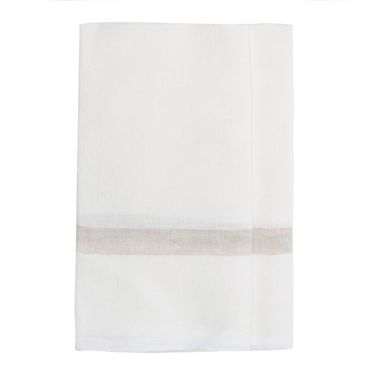 White and Natural Linen Stripe Tea Towel Set