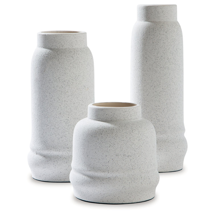 Jayden Textured White Ceramic Table Vase Trio