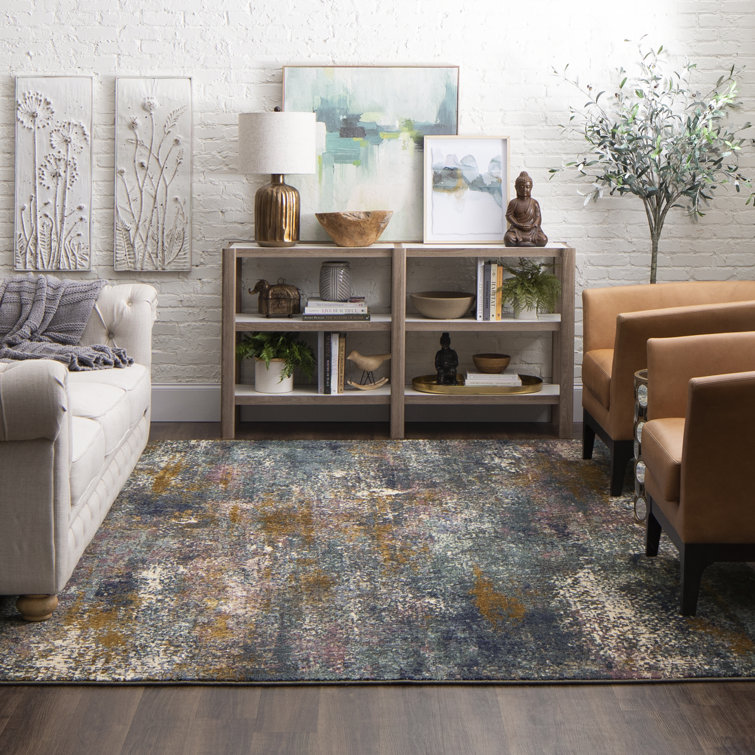 Tranquil Indigo Abstract Viscose Blend Area Rug - 5'3" x 7'10"