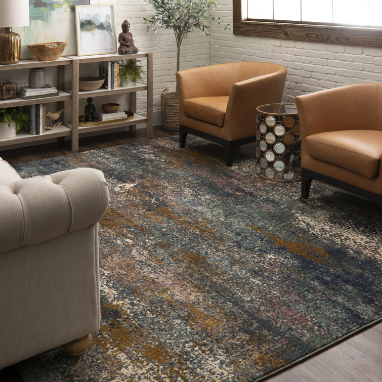 Tranquil Indigo Abstract Viscose Blend Area Rug - 5'3" x 7'10"