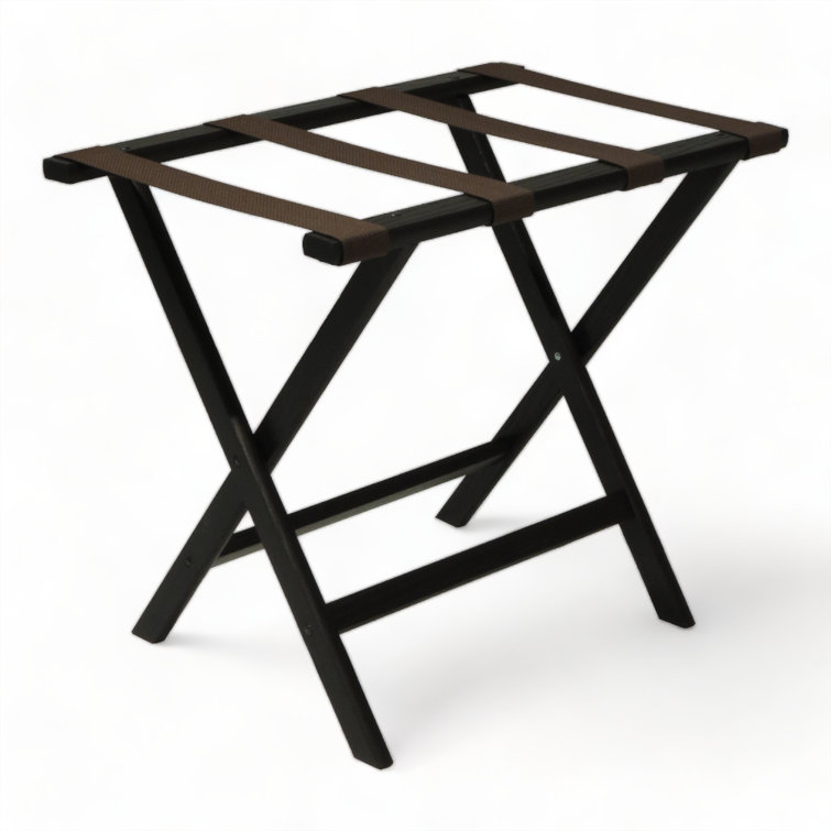 Black Oak Folding Luggage Rack with Brown Straps
