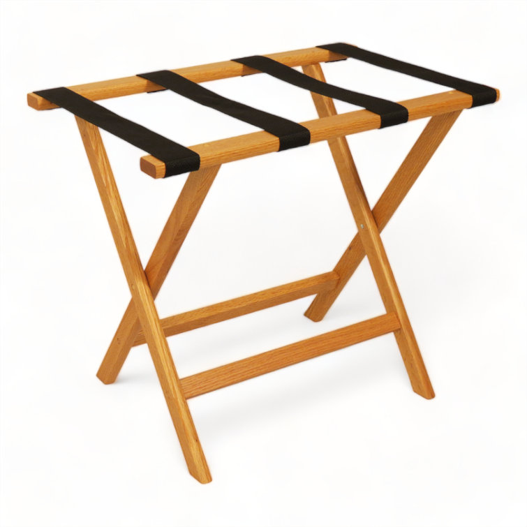 Medium Oak and Black Solid Wood Folding Luggage Rack