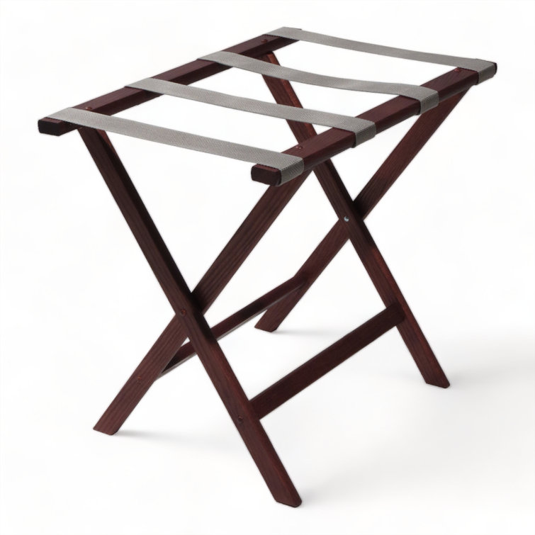 Mahogany and Gray Solid Wood Folding Luggage Rack