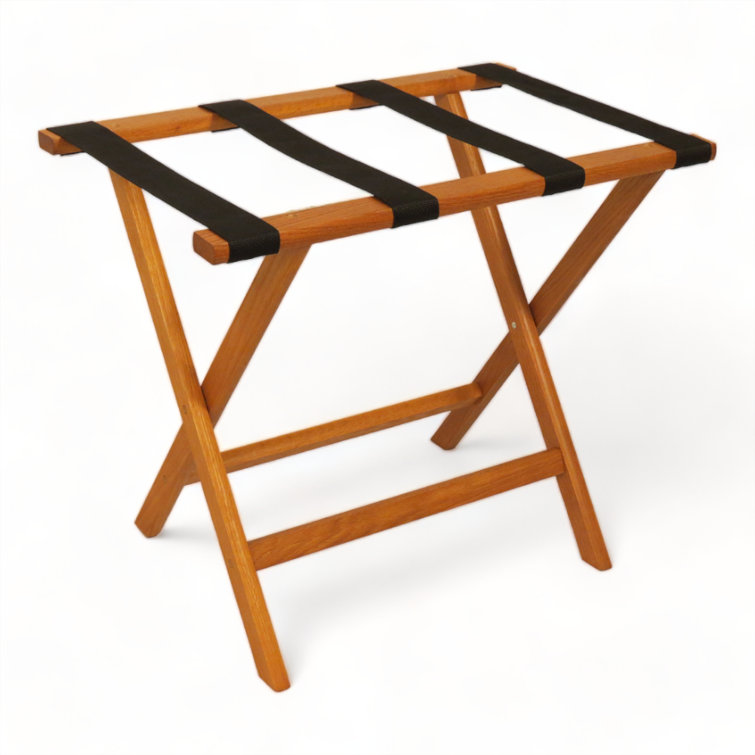 Medium Oak and Black Solid Wood Folding Luggage Rack