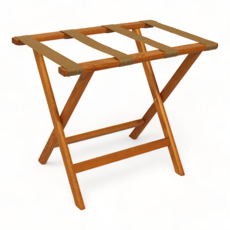 Medium Oak and Black Solid Wood Folding Luggage Rack