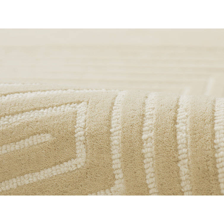 Beige Geometric Hand-Tufted Wool Rectangular Rug 2'x3'