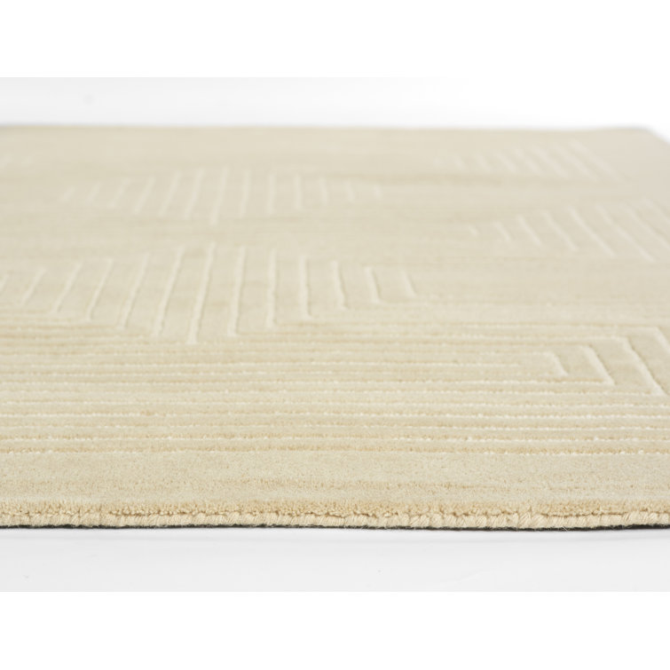 Beige Geometric Hand-Tufted Wool Rectangular Rug 2'x3'