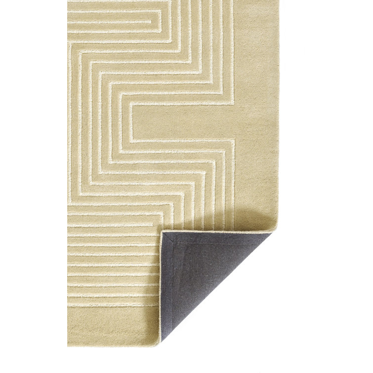 Beige Geometric Hand-Tufted Wool Rectangular Rug 2'x3'