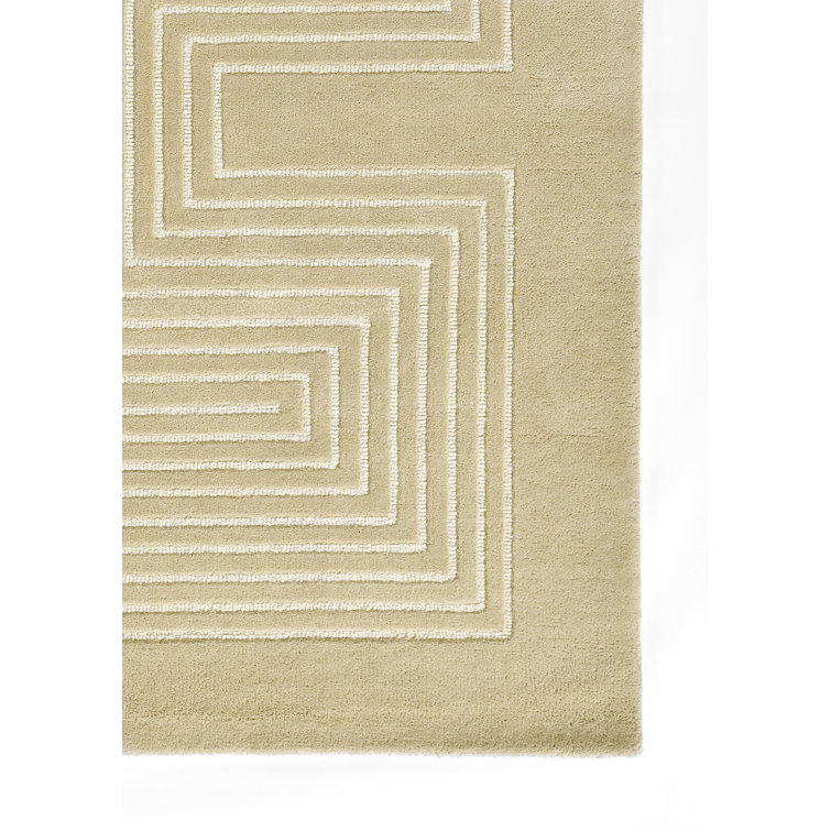 Beige Geometric Hand-Tufted Wool Rectangular Rug 2'x3'
