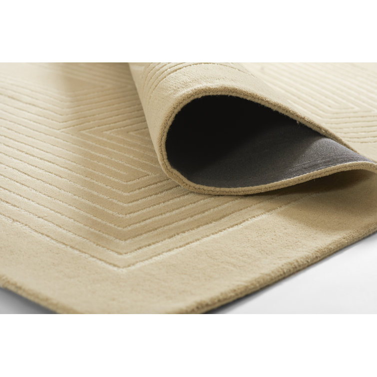 Beige Geometric Hand-Tufted Wool Rectangular Rug 2'x3'