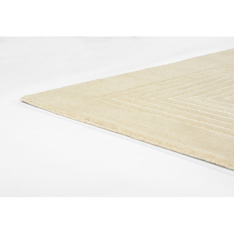 Beige Geometric Hand-Tufted Wool Rectangular Rug 2'x3'