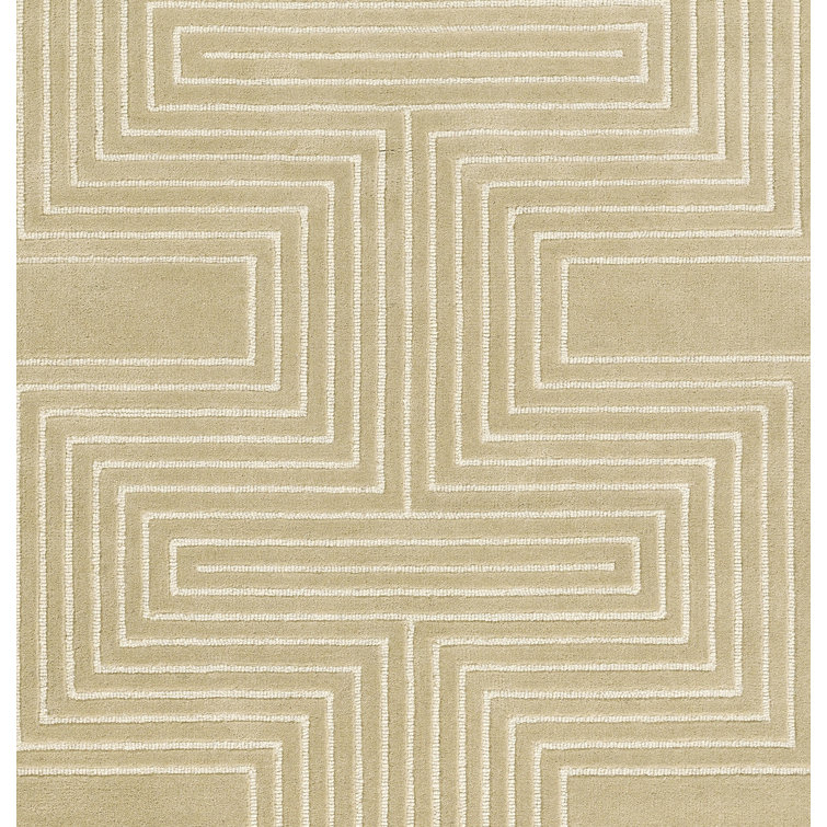 Beige Geometric Hand-Tufted Wool Rectangular Rug 2'x3'