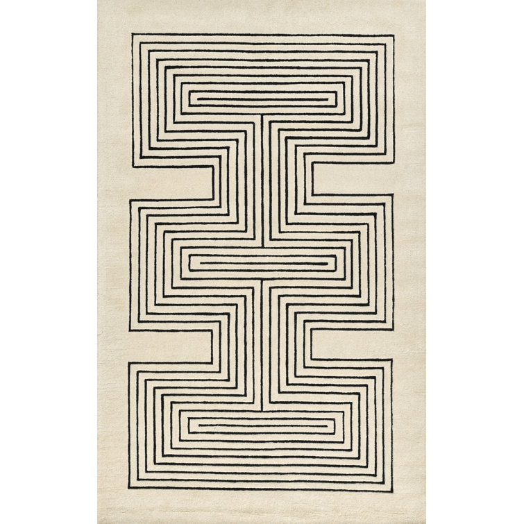 White Geometric Hand-Tufted Wool Rectangular Area Rug