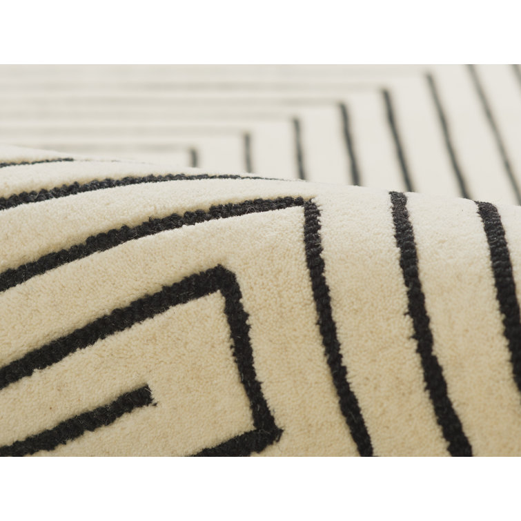 White Geometric Hand-Tufted Wool Rectangular Area Rug