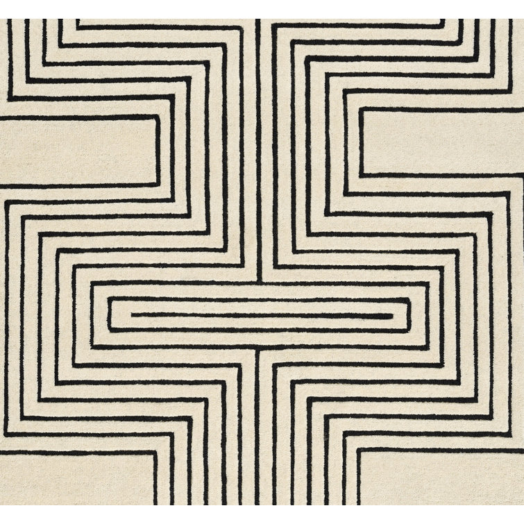 White Geometric Hand-Tufted Wool Rectangular Area Rug