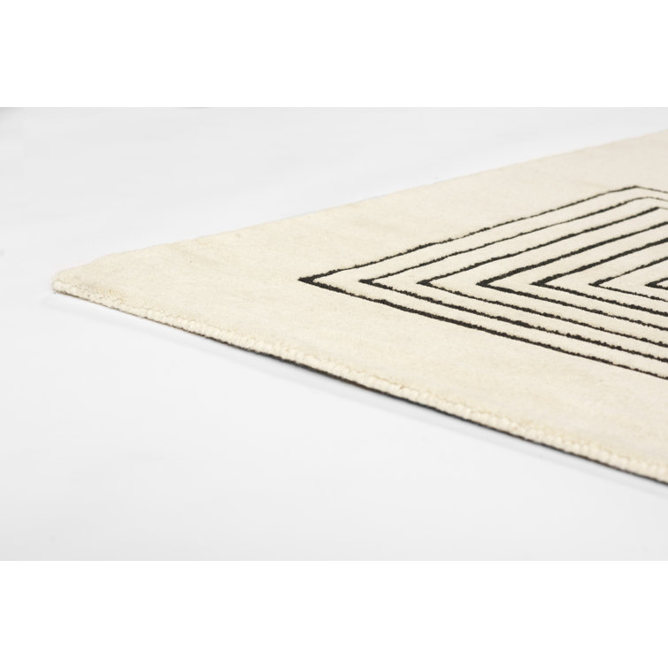 White Geometric Hand-Tufted Wool Rectangular Area Rug