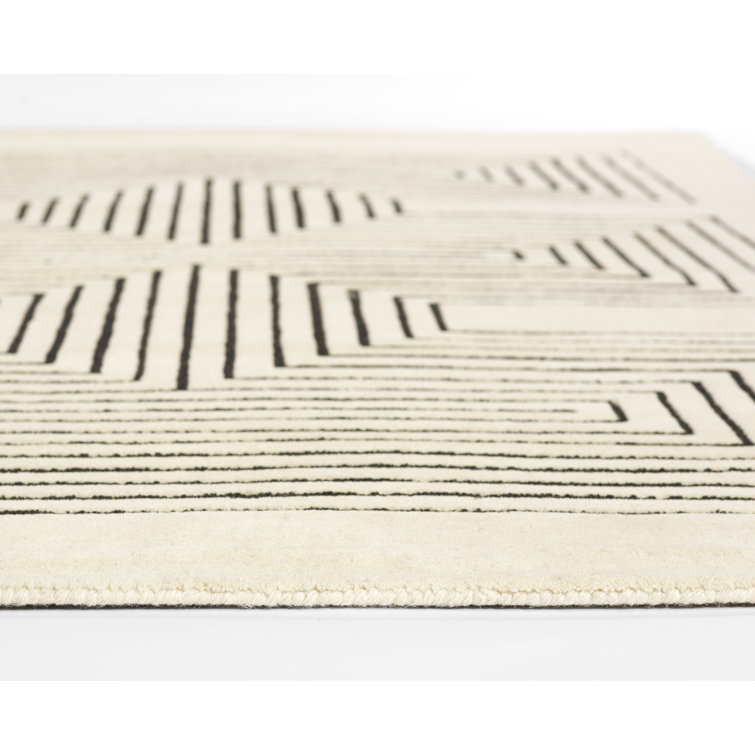 White Geometric Hand-Tufted Wool Rectangular Area Rug