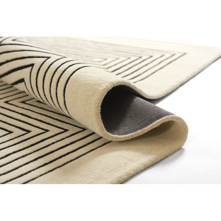 White Geometric Hand-Tufted Wool Rectangular Area Rug