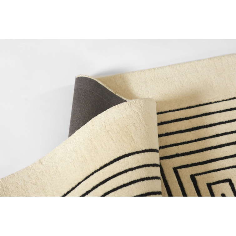 White Geometric Hand-Tufted Wool Rectangular Area Rug