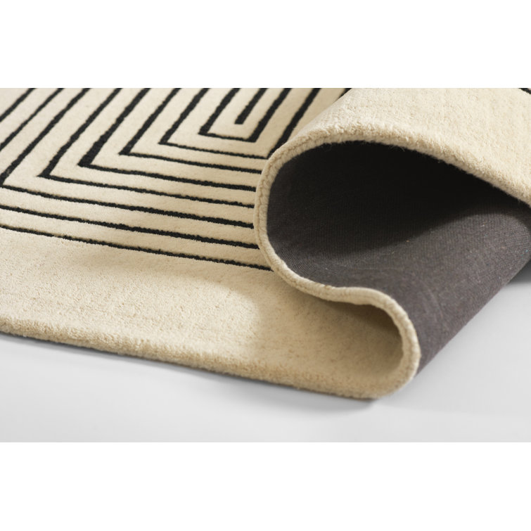 White Geometric Hand-Tufted Wool Rectangular Area Rug