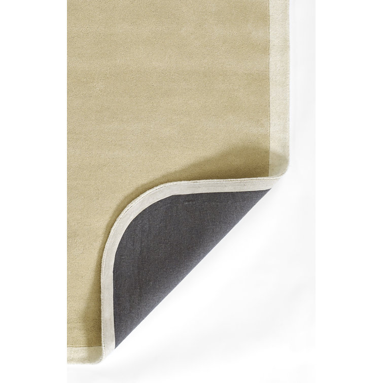 Cream Tufted Wool Rectangle Area Rug with Border