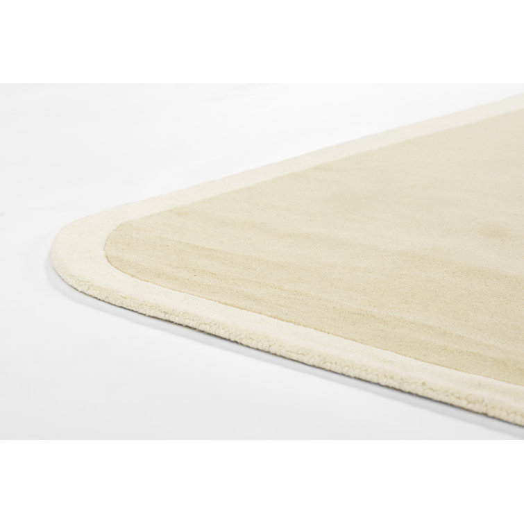 Cream Tufted Wool Rectangle Area Rug with Border
