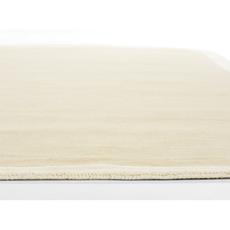 Cream Tufted Wool Rectangle Area Rug with Border