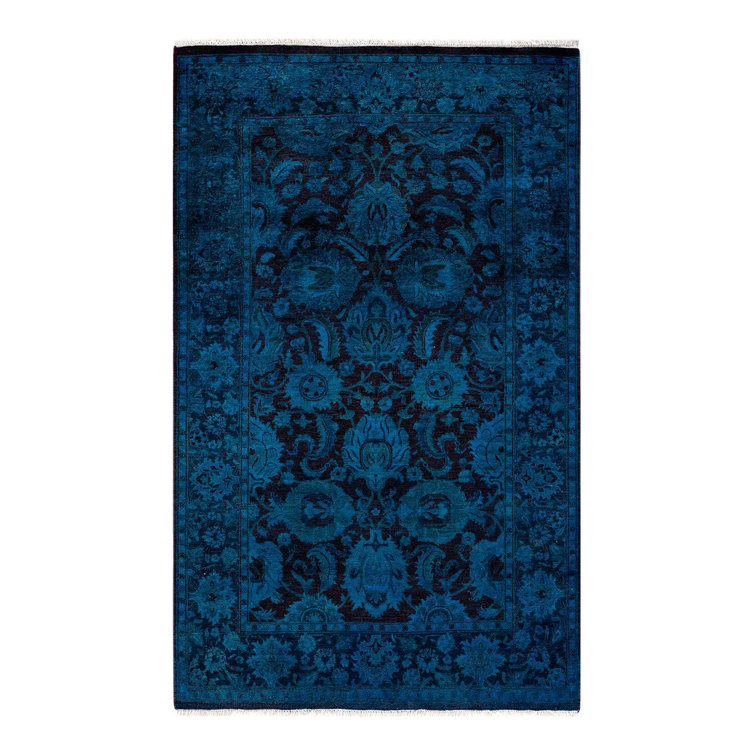 Hand-Knotted Blue Wool Rectangular Area Rug 3' 1" x 5' 0"