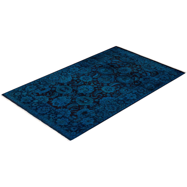 Hand-Knotted Blue Wool Rectangular Area Rug 3' 1" x 5' 0"