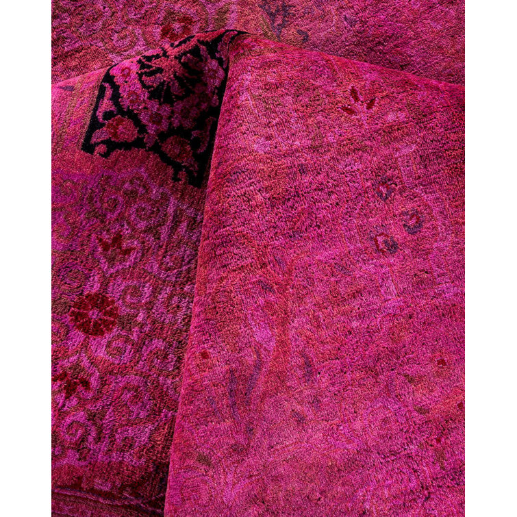 Hand-Knotted Pink Wool Rectangular Area Rug, 10' x 14'