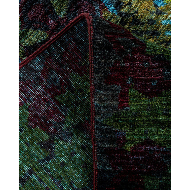 Hand-Knotted Black and Blue Wool 9' x 12' Area Rug