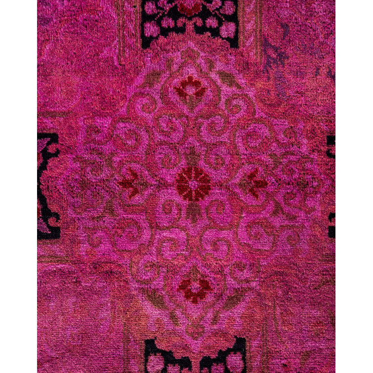 Hand-Knotted Pink Wool Rectangular Area Rug, 10' x 14'