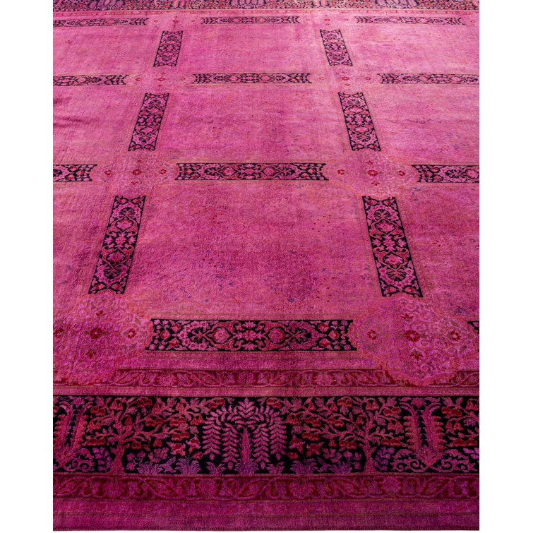 Hand-Knotted Pink Wool Rectangular Area Rug, 10' x 14'