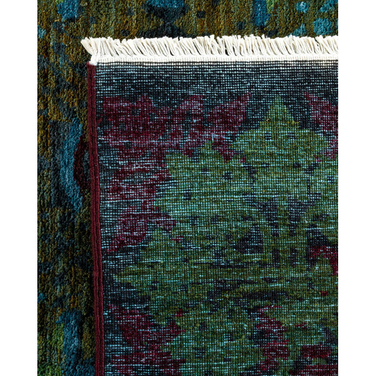 Hand-Knotted Black and Blue Wool 9' x 12' Area Rug
