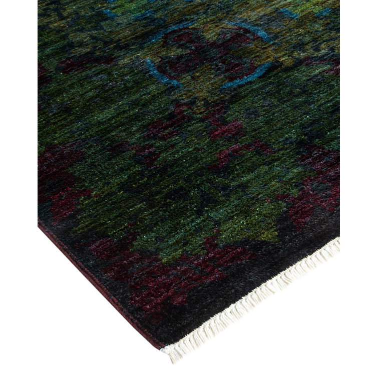 Hand-Knotted Black and Blue Wool 9' x 12' Area Rug