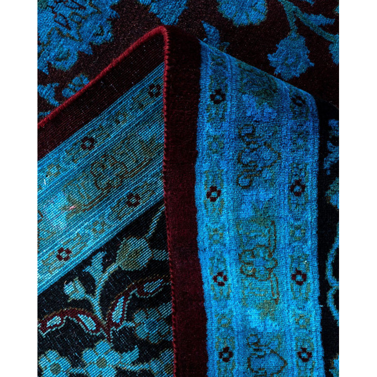Hand-Knotted Black and Blue Wool 8' x 10' Area Rug