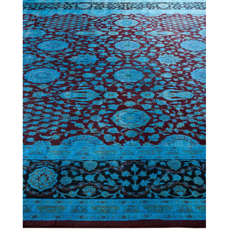 Hand-Knotted Black and Blue Wool 8' x 10' Area Rug
