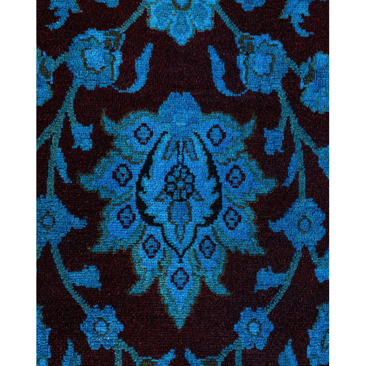 Hand-Knotted Black and Blue Wool 8' x 10' Area Rug