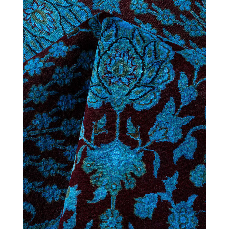 Hand-Knotted Black and Blue Wool 8' x 10' Area Rug
