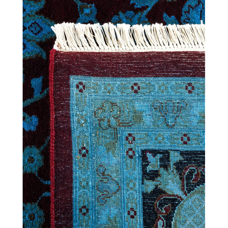 Hand-Knotted Black and Blue Wool 8' x 10' Area Rug