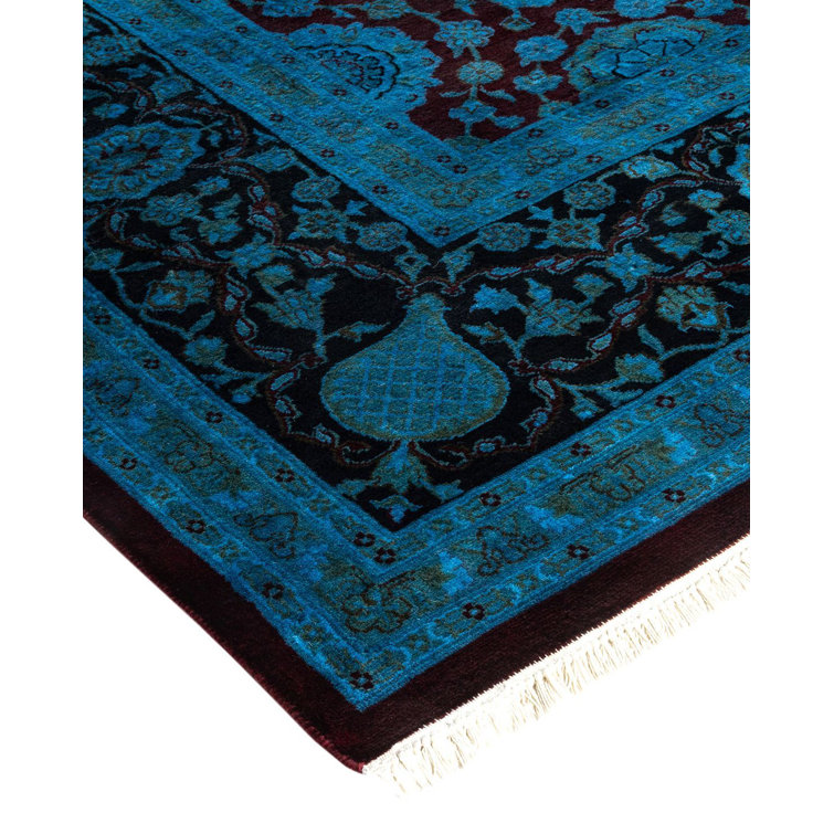 Hand-Knotted Black and Blue Wool 8' x 10' Area Rug
