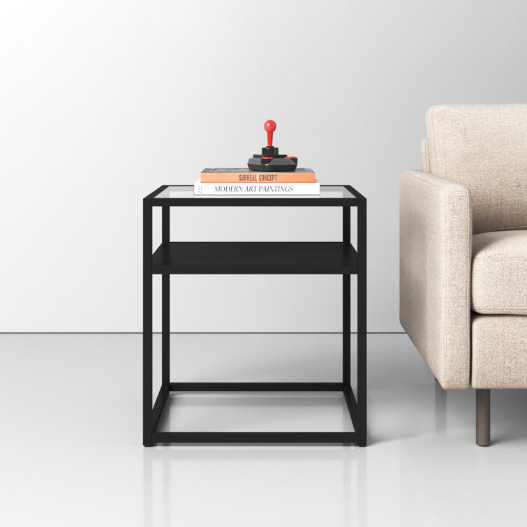 Bronzed Blackened Metal & Glass 20" Square End Table