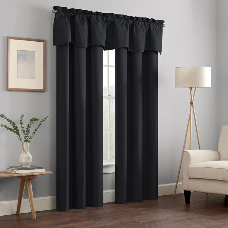 Kendall Black Polyester Linen Blackout Rod Pocket Curtains