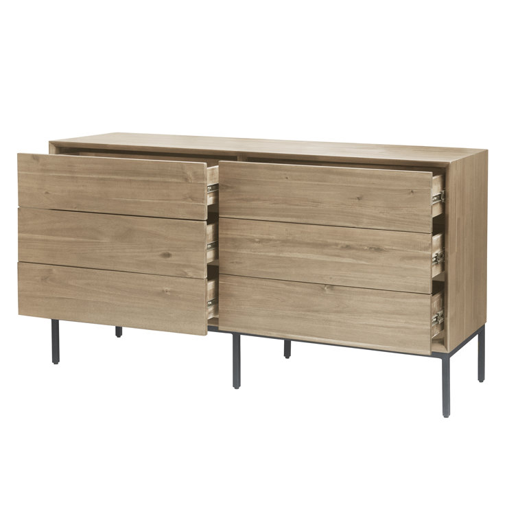 Hathaway Modern 6-Drawer Double Dresser in Newton Brown with Steel Legs