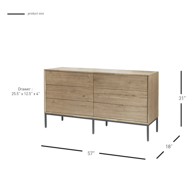 Hathaway Modern 6-Drawer Double Dresser in Newton Brown with Steel Legs