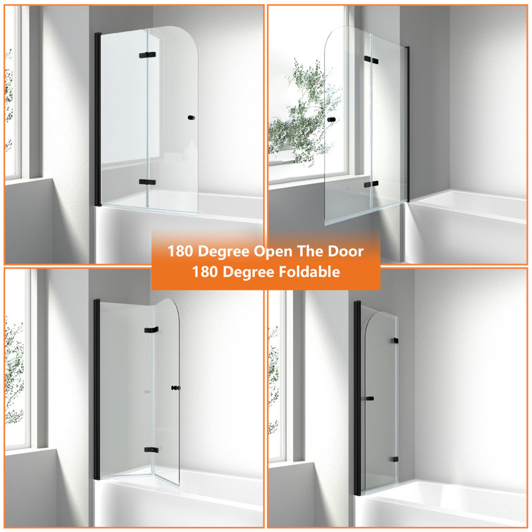35'' W x 55'' H Frameless Tempered Glass Tub Door with Black Frame